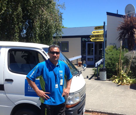 Tepuke Pola and his CrestClean team impressed the principal and staff at Otaki School.