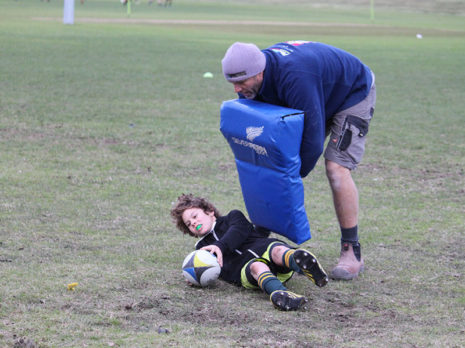 Junior rugby players and coaches practiced a number of skills and drills throughout the coaching session.