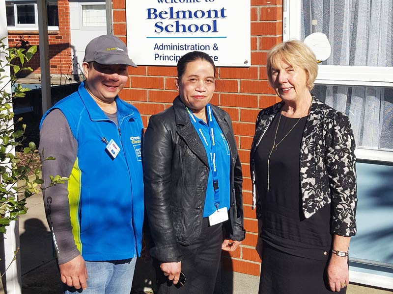 Chalking up a big tick of approval are Helen and Greg Caingcoy, seen here with Belmont School Principal Robin Thomson.