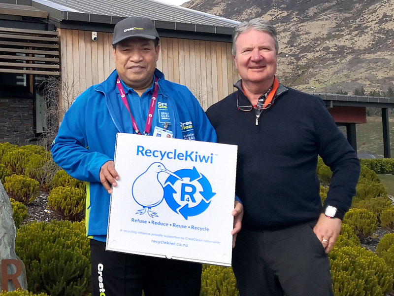David White, Shotover Primary School Property Manager, with CrestClean’s Isamaeli Takitua.