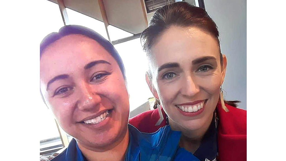 Jacinda makes their day with selfies for CrestClean’s airport team