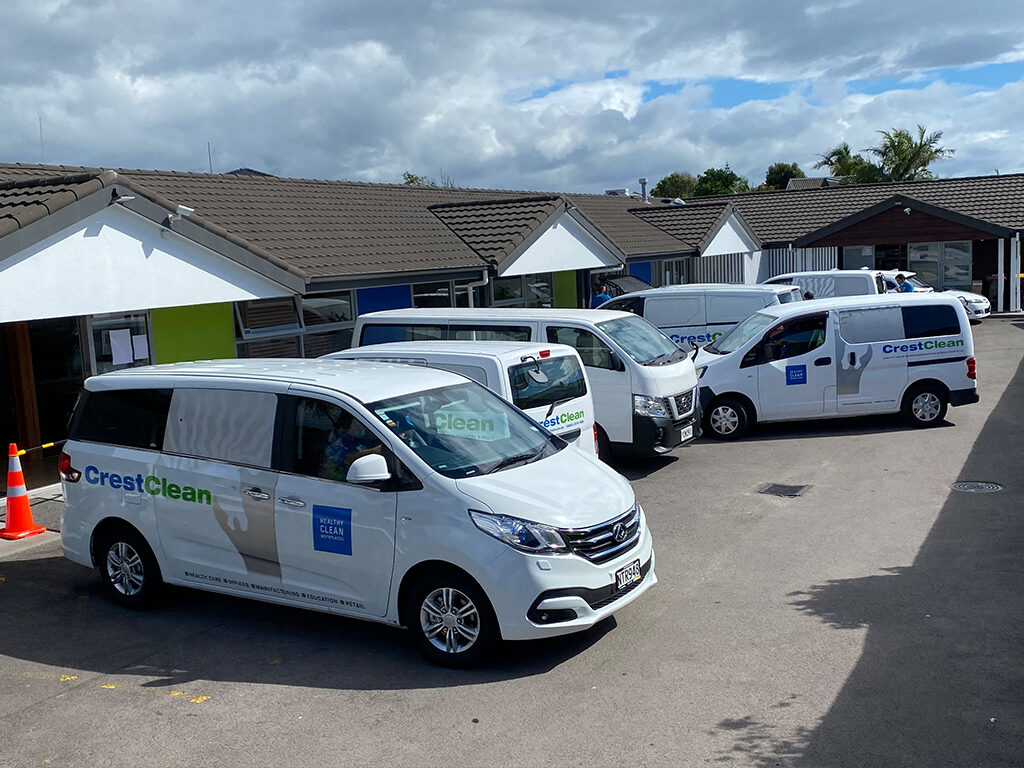 Cleaning vehicles lined up.