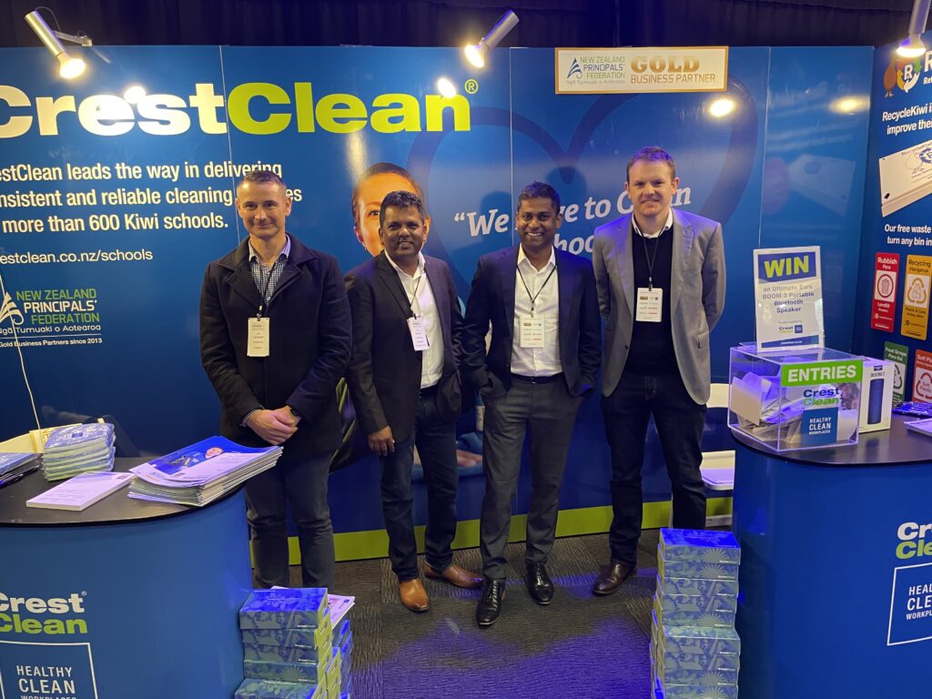 CrestClean’s Jan Lichtwark, Viky Narayan, Yasa Panagoda and Sam Lewis at the NZPF Conference.