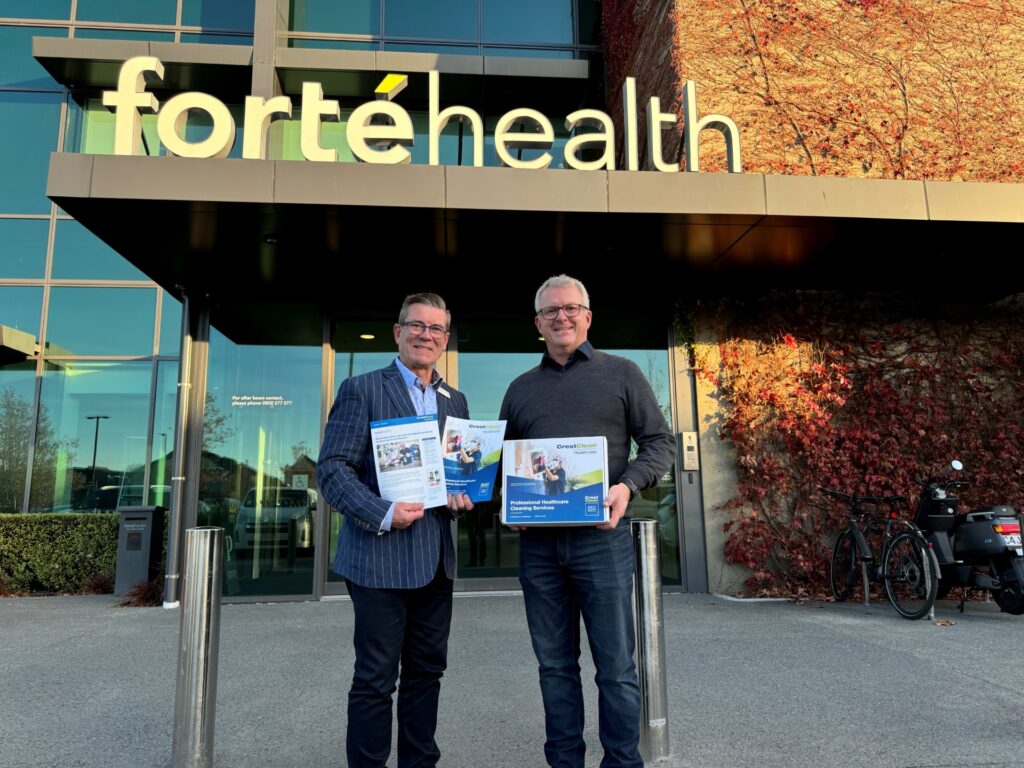 CrestClean Managing Director Grant McLauchlan meets new CEO of Forté Health Michael Woodhouse.
